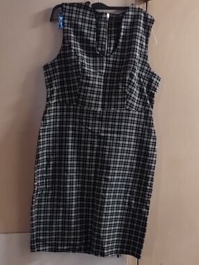 Sleeveless Black & White Plaid Sheath Dress